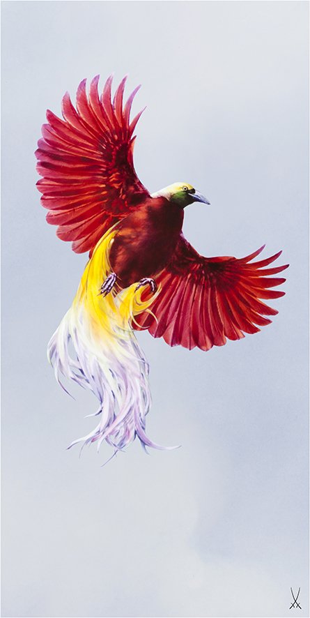 MEISSEN Wandbild "Roter Paradiesvogel"